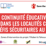 Bannière du Projet d'Appui à la Continuité Éducative pour les enfants affectés par les défis sécuritaires dans les régions de Tahoua et Tillabéri au Niger.